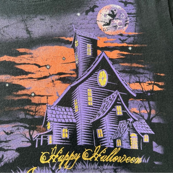 Halloween Graphic Tee Spooky Haunted House Pumpkins Bats Cotton Black 2X 18W 20W - Picture 11 of 12